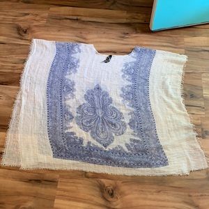 Blue and white swimsuit cover up